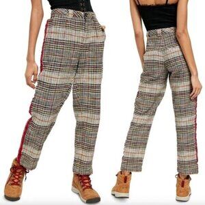 Free People Black Red Plaid Tweed Good Vibes High Rise Pants